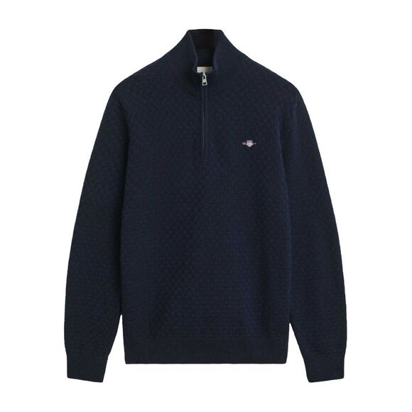 Gant Mens Micro Textured Half Zip Sweatshirt / Blue